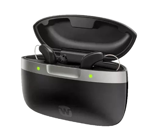 Widex SmartRIC 440 Hearing Aids (Pair L & R) with Charger β Rechargeable, Bluetooth, Digital Noise Reduction β Dark Cherry