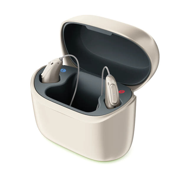 Phonak Audeo Sphere Infinio I90 Hearing Aids (Pair L & R) with Charger – Rechargeable, Bluetooth, Digital Noise Reduction – Silver