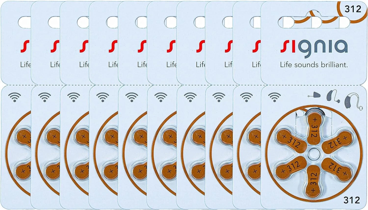 Signia / Siemens Size 312 Hearing Aid Batteries (Pack of 60) – Long Life, Reliable Power